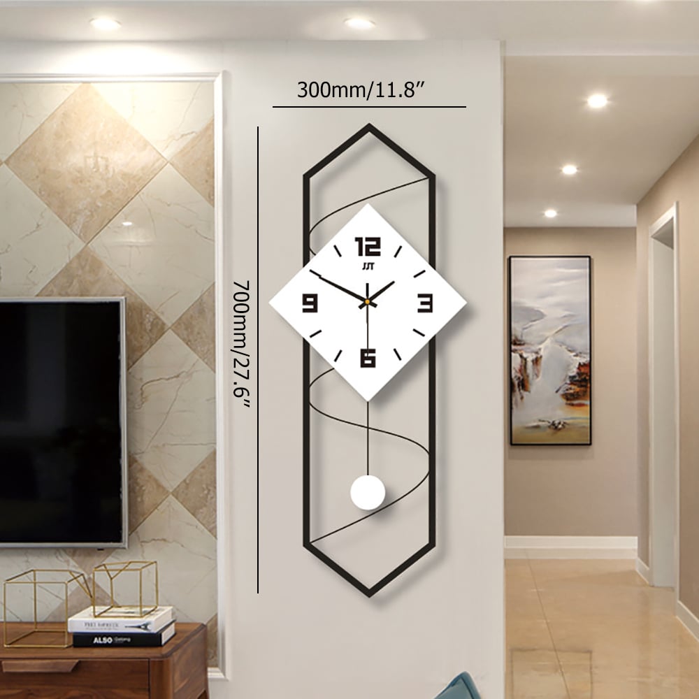 Geometric Decorative Wood&Metal Wall Clock with Pendulum window image
