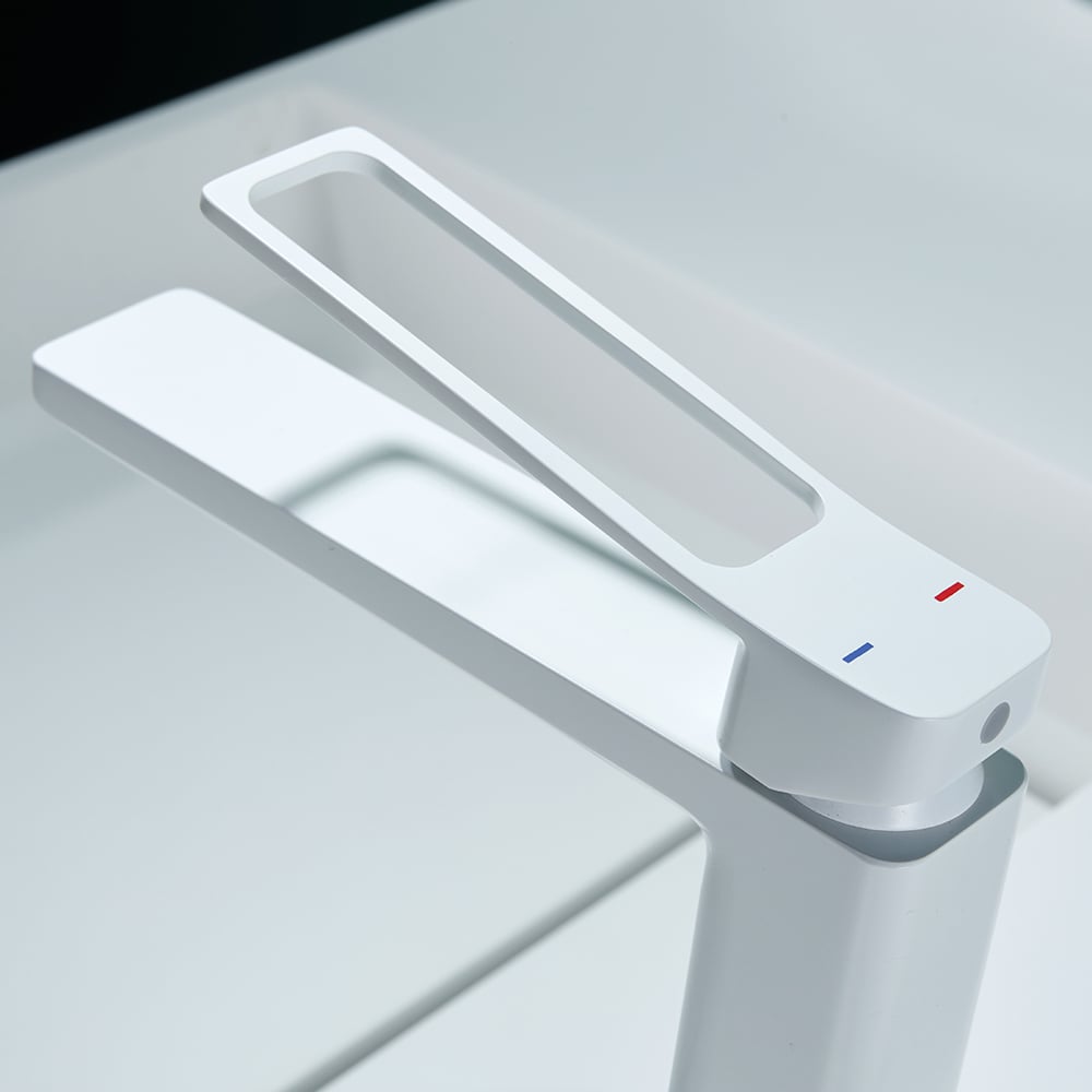 White Single Lever Handle Bathroom Basin Tap Monobloc Solid Brass window image