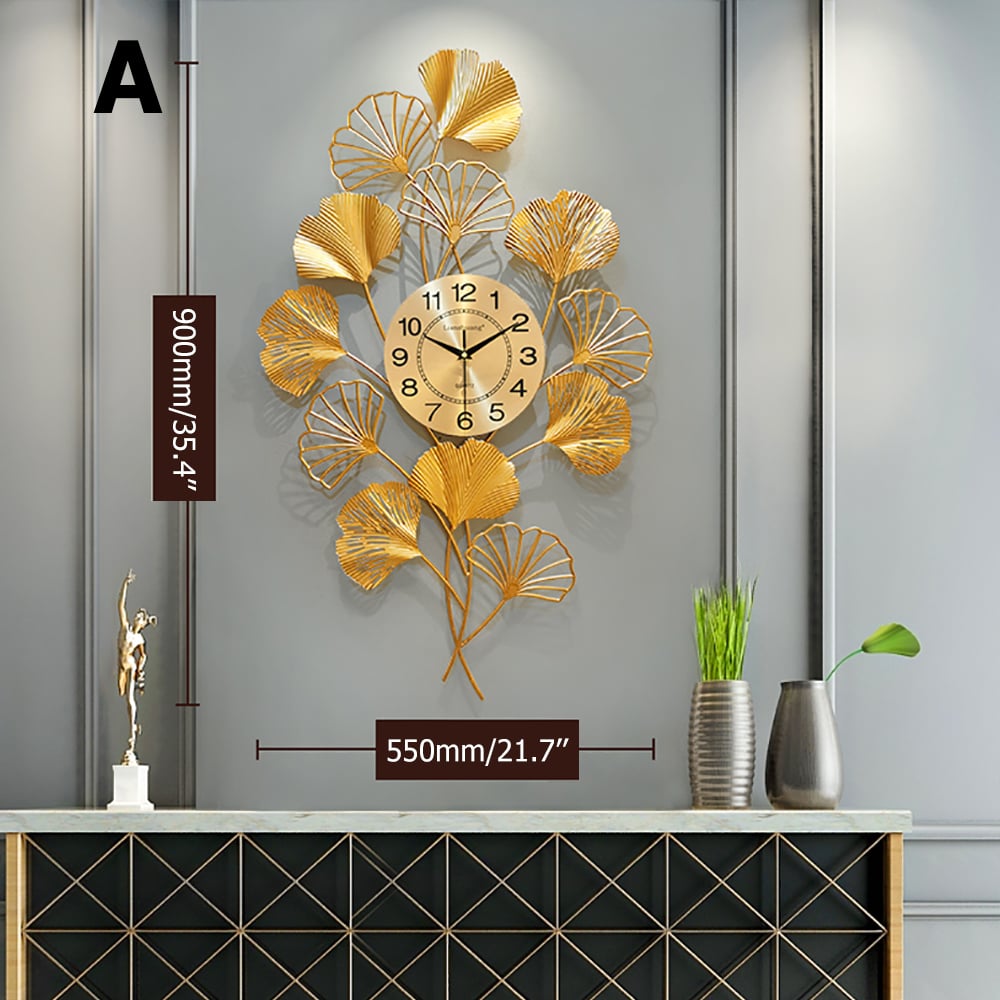 Style A European Deluxe Gold Leaf Ginkgo Design Oversized Wall Clock window image