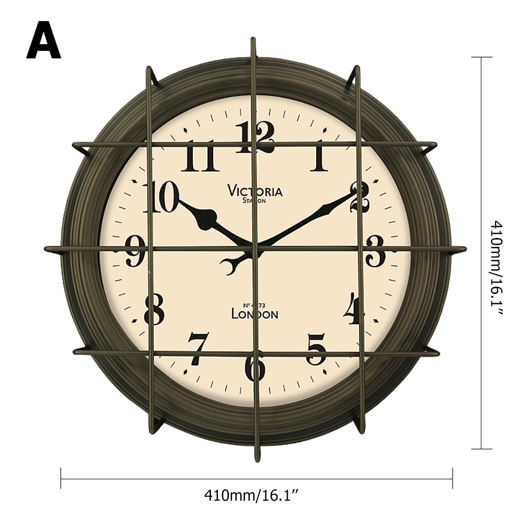 16.1" Retro-Industrial Style Round Wall Clock with Metal Wire Mesh Frame window image