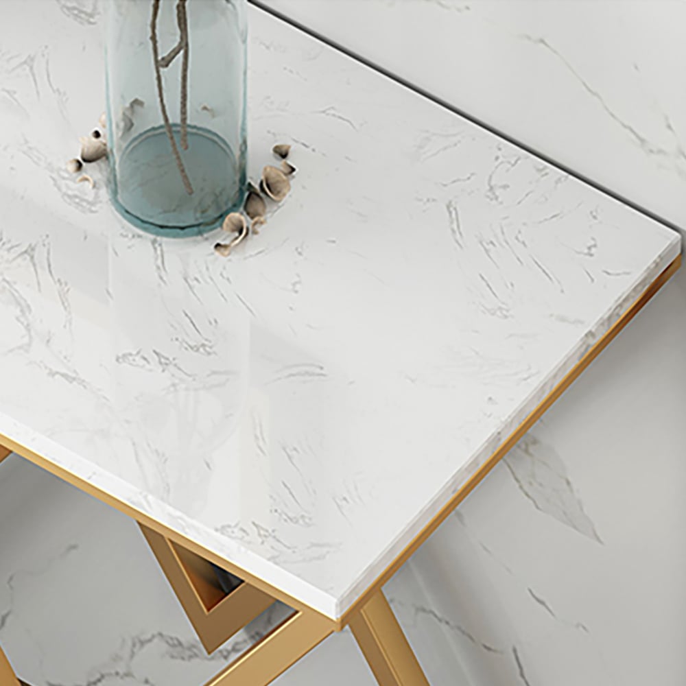 Modern White Narrow Console Table with Marble Top & Goal Metal Frame window image