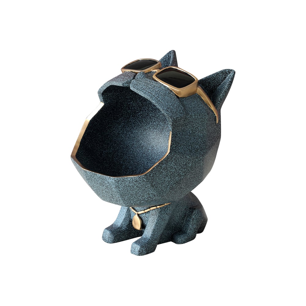 Cat Sculpture Blue Desk Organiser Entryway Key Holder window image