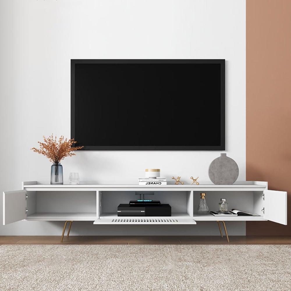 1800mm White TV Stand Nordic Media Console with 2 Doors in Small window image