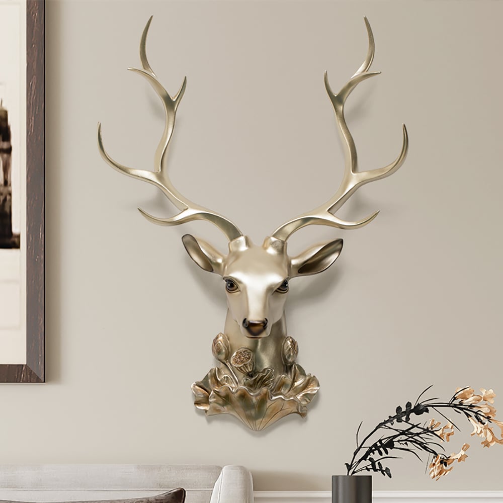 Luxury Deer Head Sculpture Wall Decor Home Resin Statues Art window image