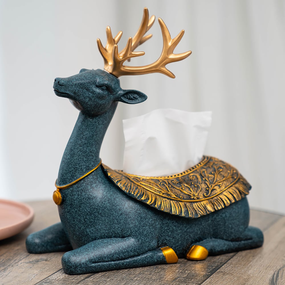 Deer Sculpture Tissue Box Cover in Blue window image