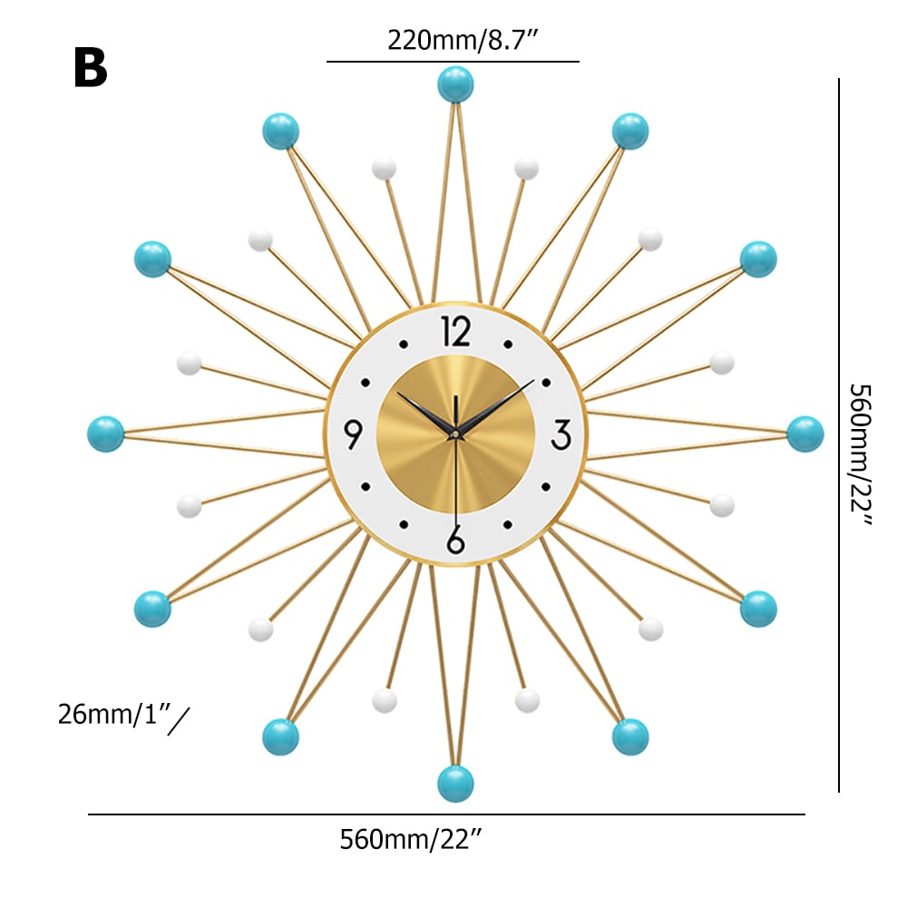 Style B Nordic Minimalist Sunburst Metal Silent Wall Clock Modern Home Decor window image