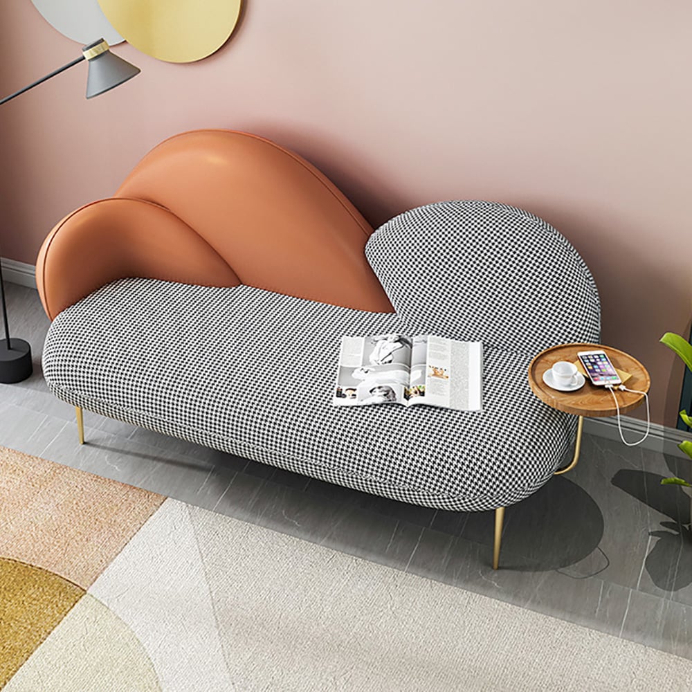 Orange 59.1" Upholstered Sofa Houndstooth Sofa 2-Tone Design Sofa with a Tray Top window image