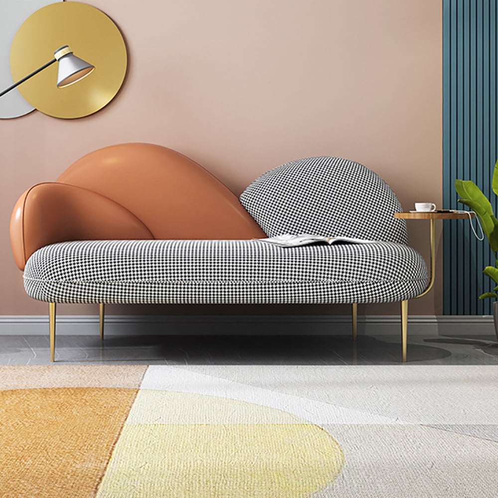 Orange 59.1" Upholstered Sofa Houndstooth Sofa 2-Tone Design Sofa with a Tray Top window image