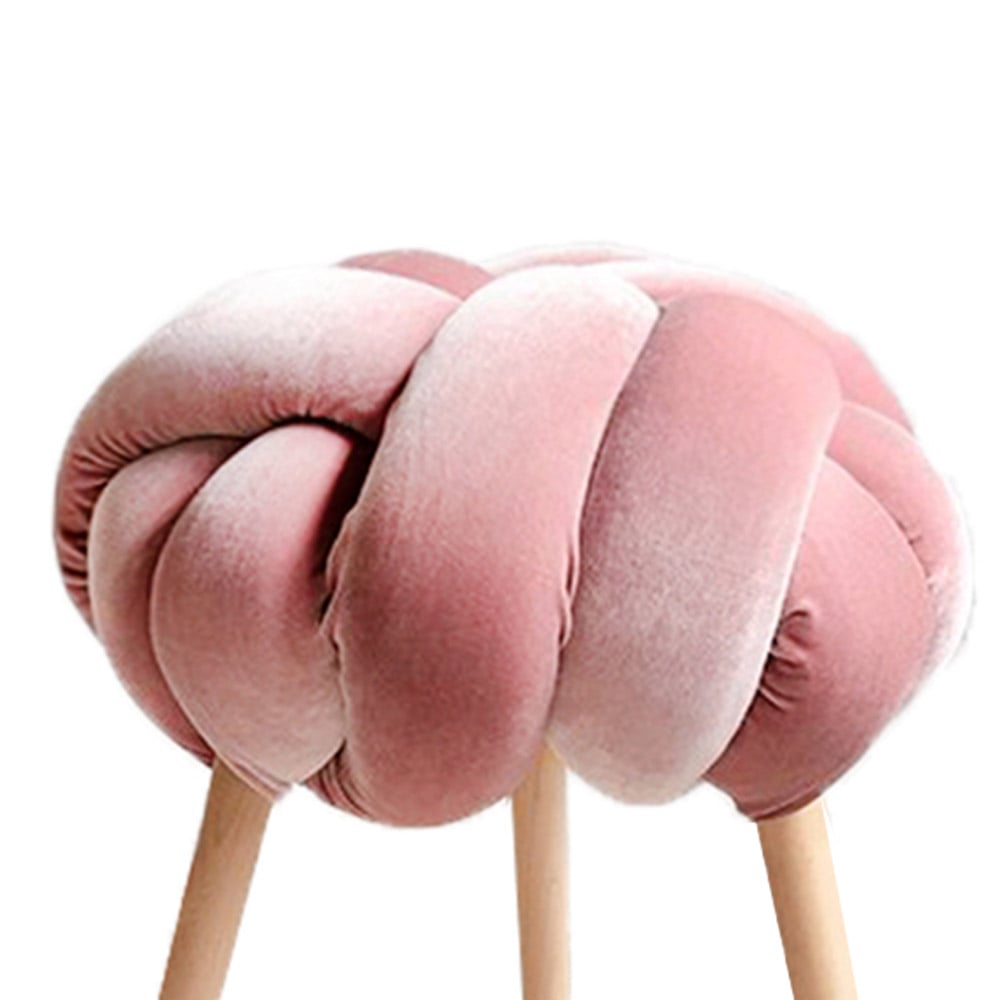 Pink Nordic Ottoman Knot Round Velvet Stool Upholstered Triangle Legs Ottoman window image