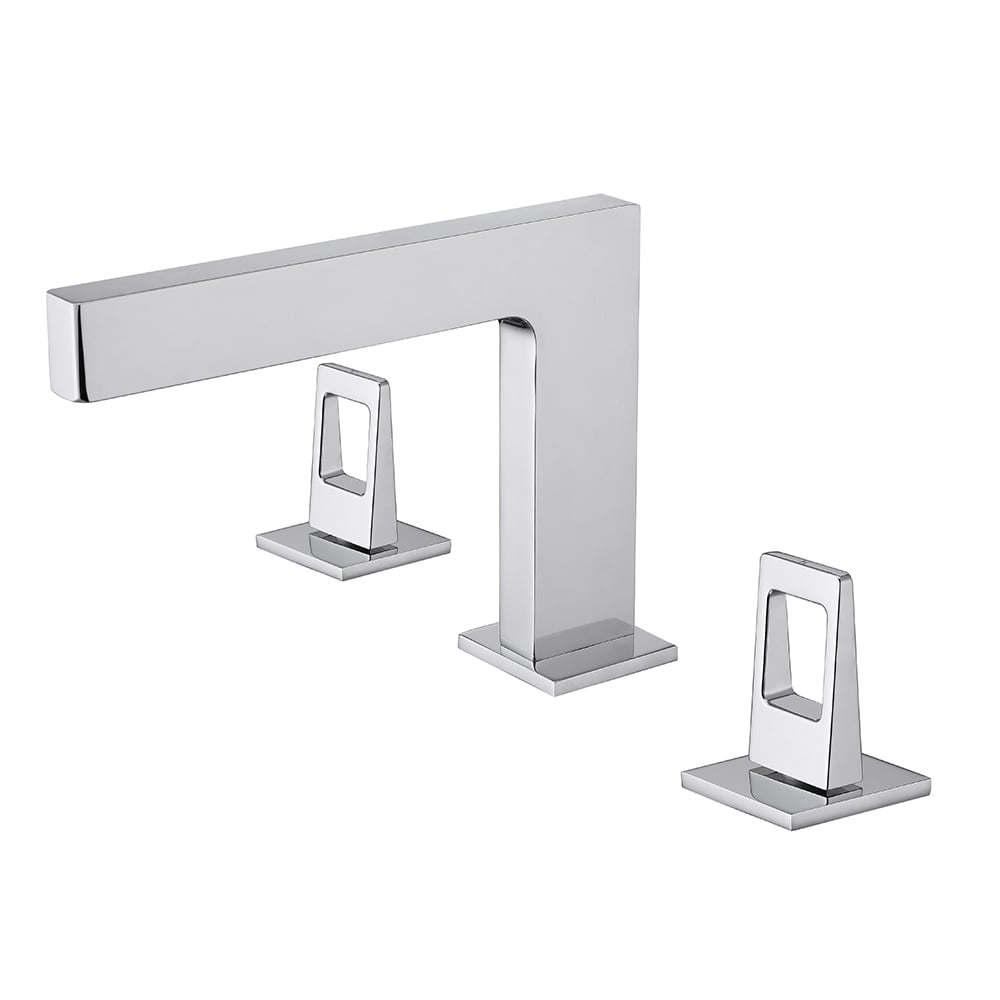 Polished Chrome Bathroom Widespread Sink Faucet Double Handle Solid Brass window image