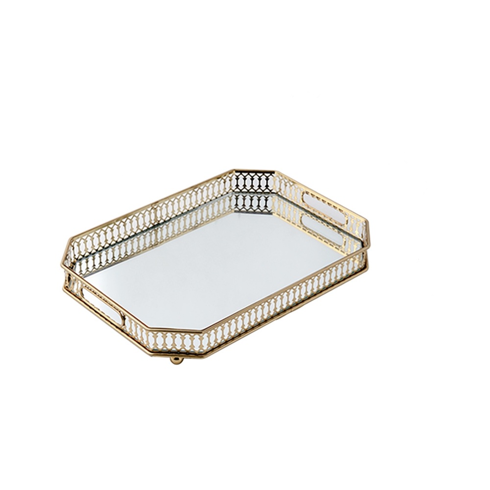 Gold Retangular Glass Mirror Serving Vanity Tray window image