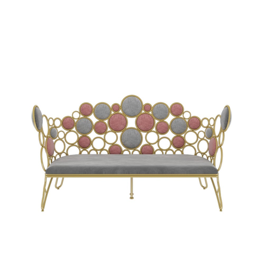 Gray Loveseat Velvet Upholstered Sofa Metal Sofa in Gold Legs 57.1" window image