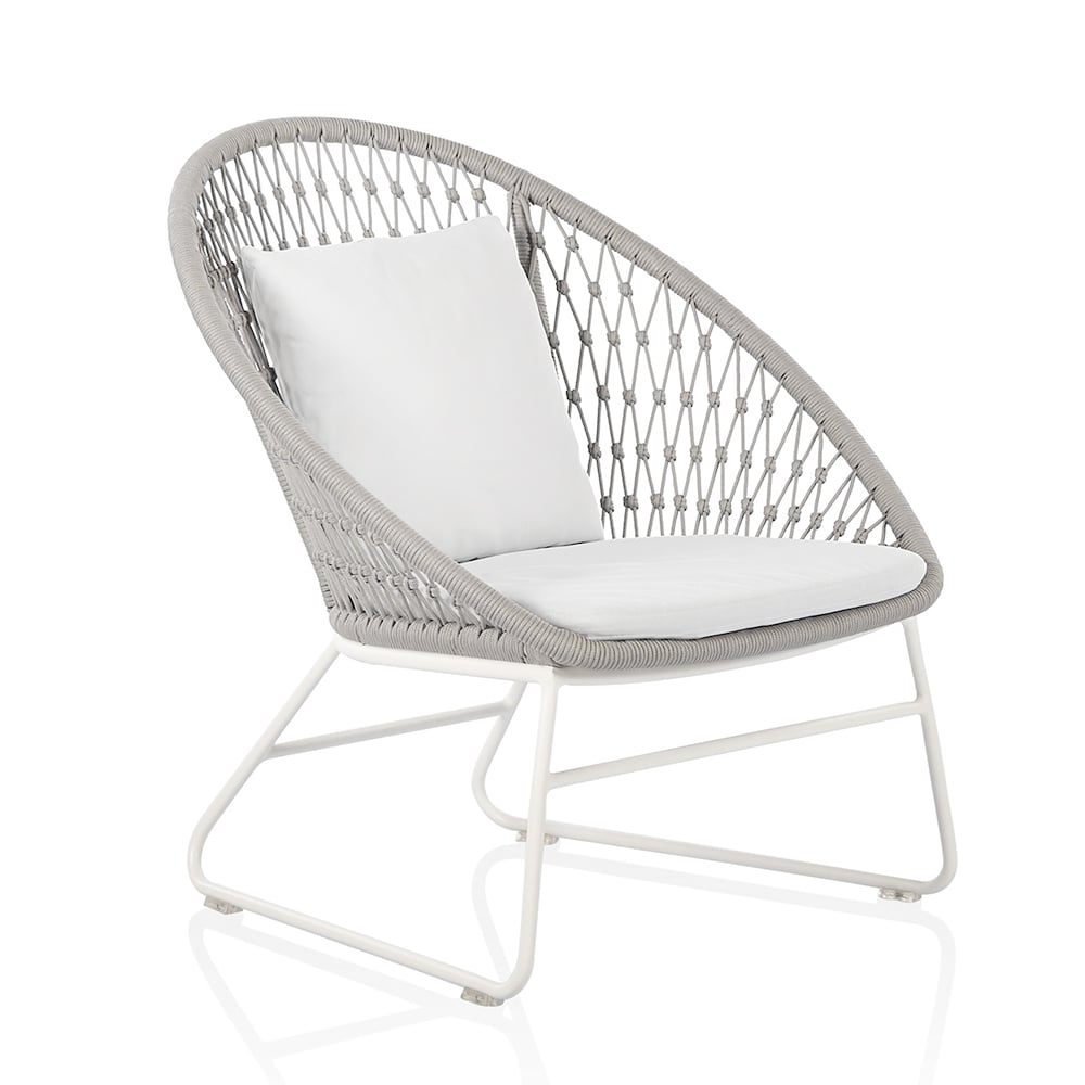White Rattan Patio Side Chair with Cushion Aluminum Frame window image