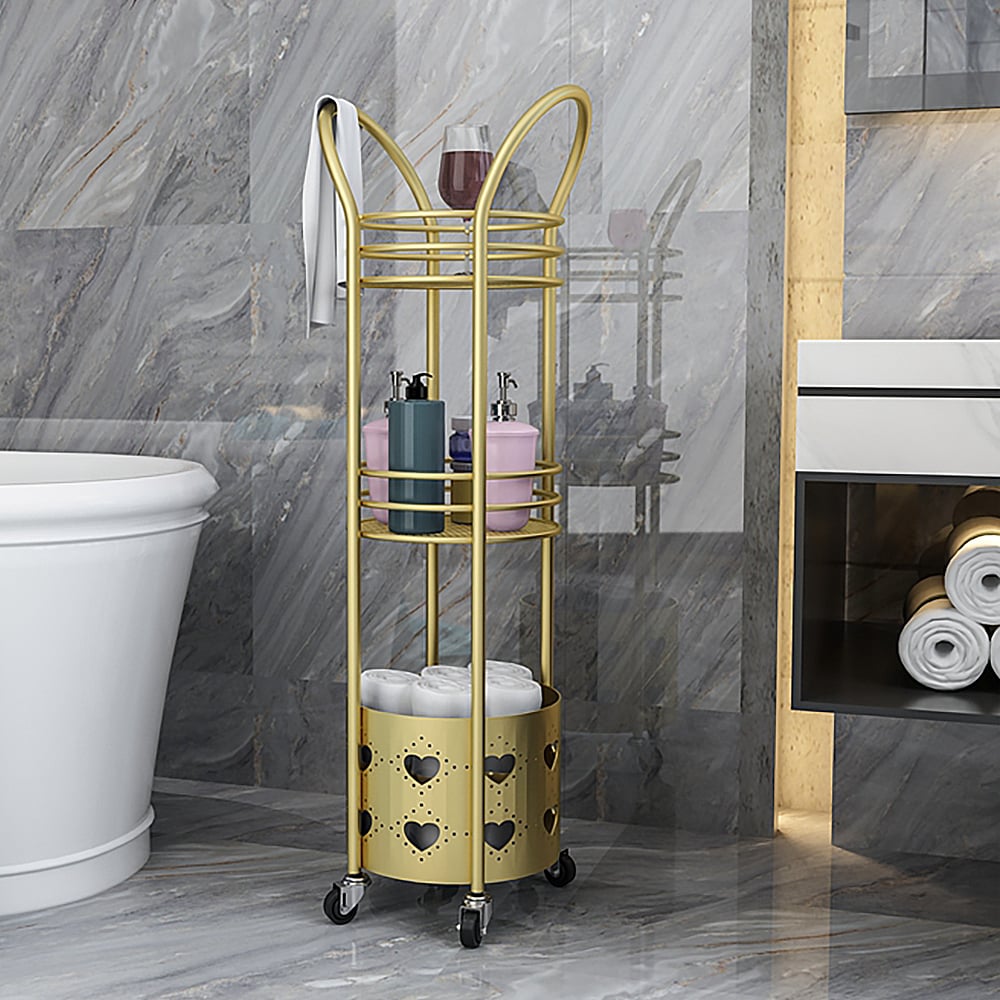 2-Tier Modern Bathroom Storage Rack with Basket on Wheels window image