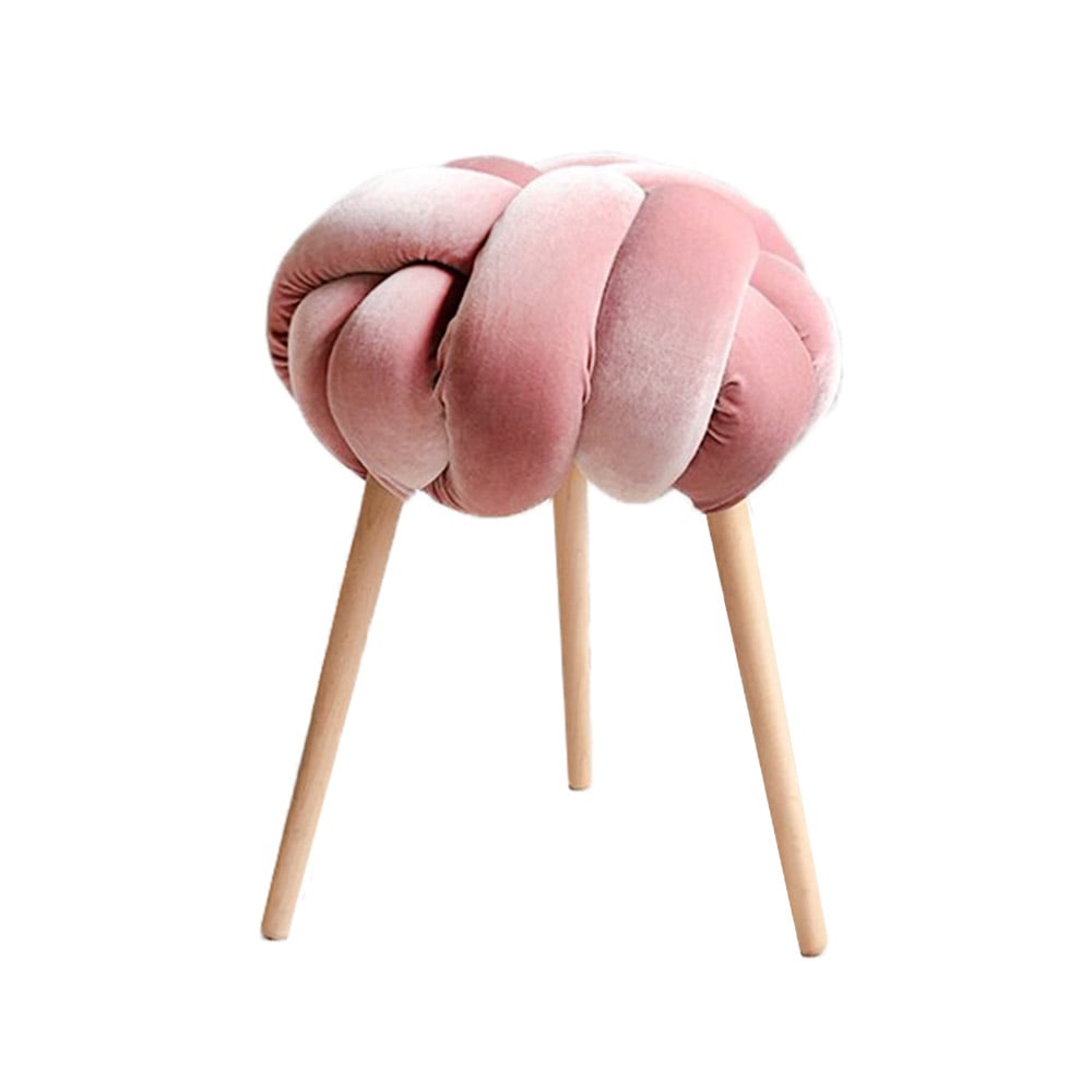Pink Nordic Ottoman Knot Round Velvet Stool Upholstered Triangle Legs Ottoman window image