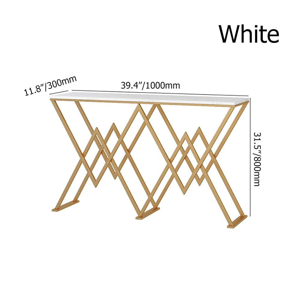 Modern Black Narrow Console Table with Marble Top & Goal Metal Frame window image
