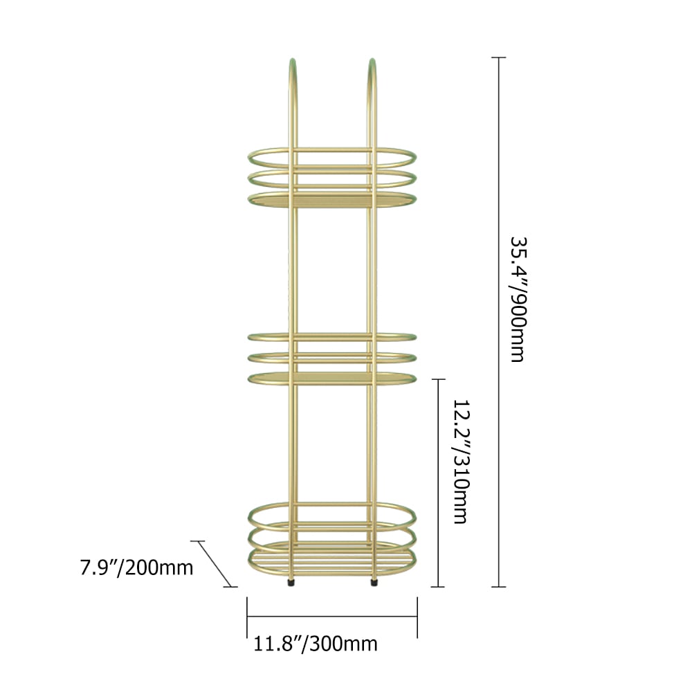 3 Tiers Gold Freestanding Storage Bathroom Shelves with Handles window image