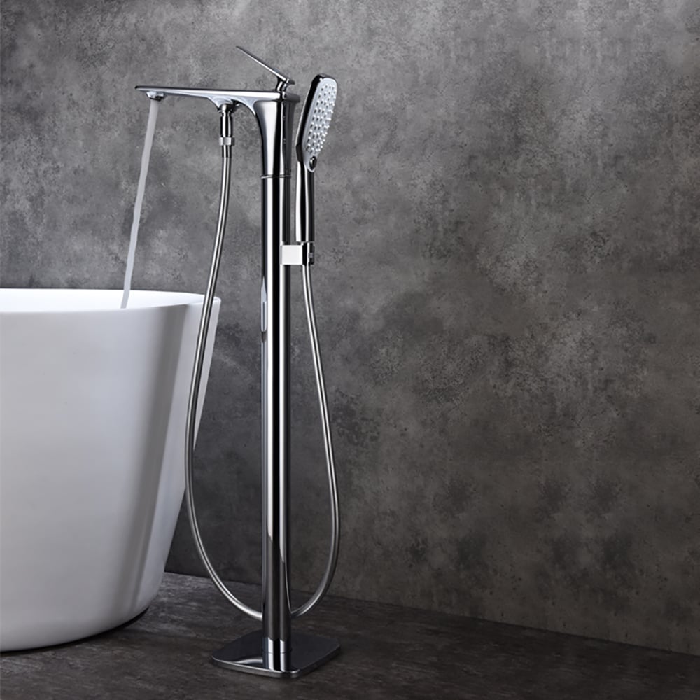 Contemporary Tub Filler Freestanding Luxury Bathtub Filler Faucet with Handheld Shower window image