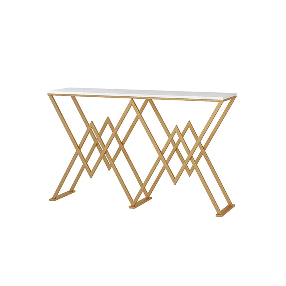 Modern White Narrow Console Table with Marble Top & Goal Metal Frame window image