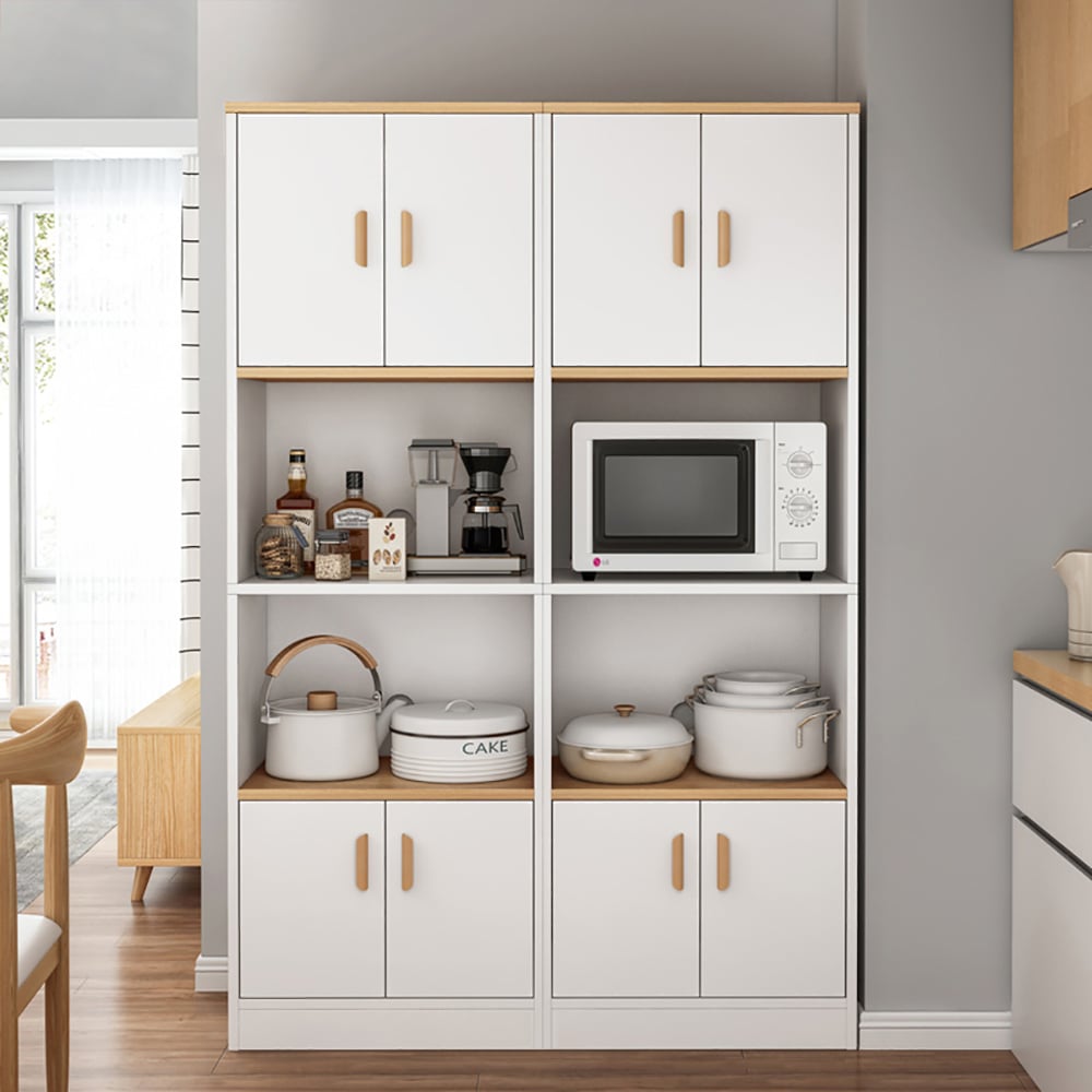 Farmhouse Sideboard Cabinet Kitchen Shelf in White for Microwave window image