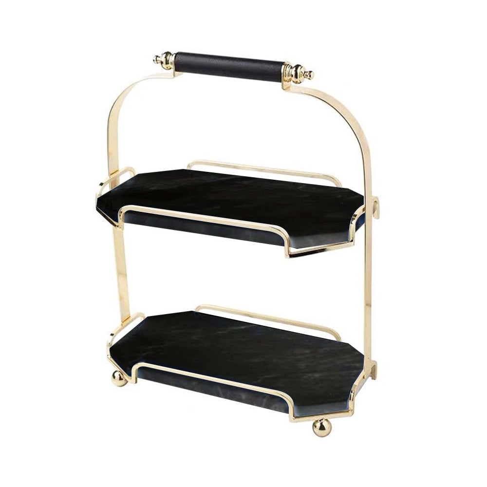 Black 2-Tier Modern Marble Desk Organizer Vanity Tray with Handle window image