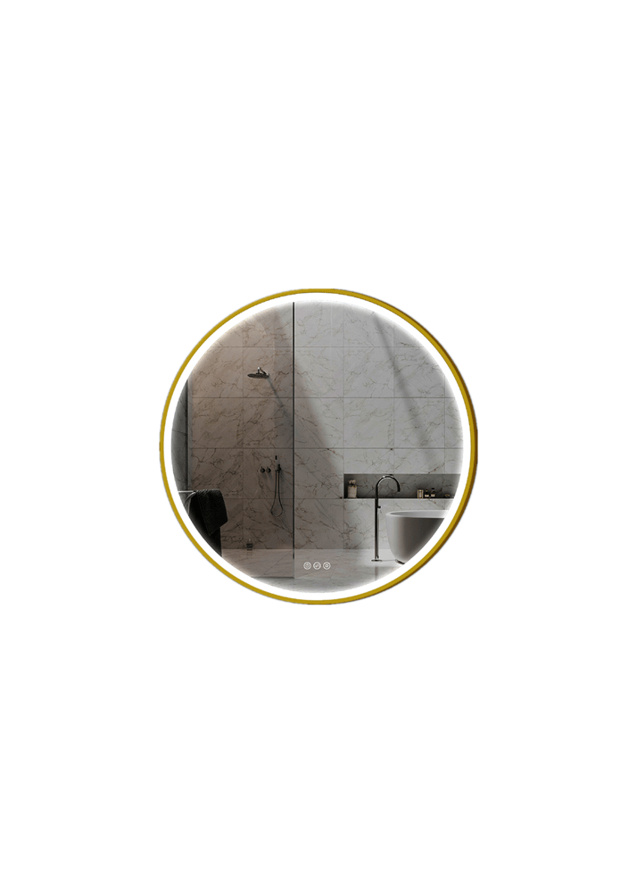 20" Gold Frame Round LED Bathroom Wall Mirror Acrylic Anti-Fog window image