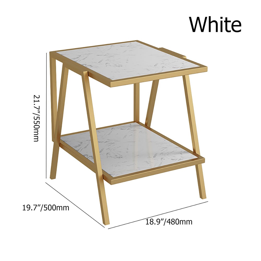 Modern 2-Tiers White End Table with Marble Top & Metal Frame window image
