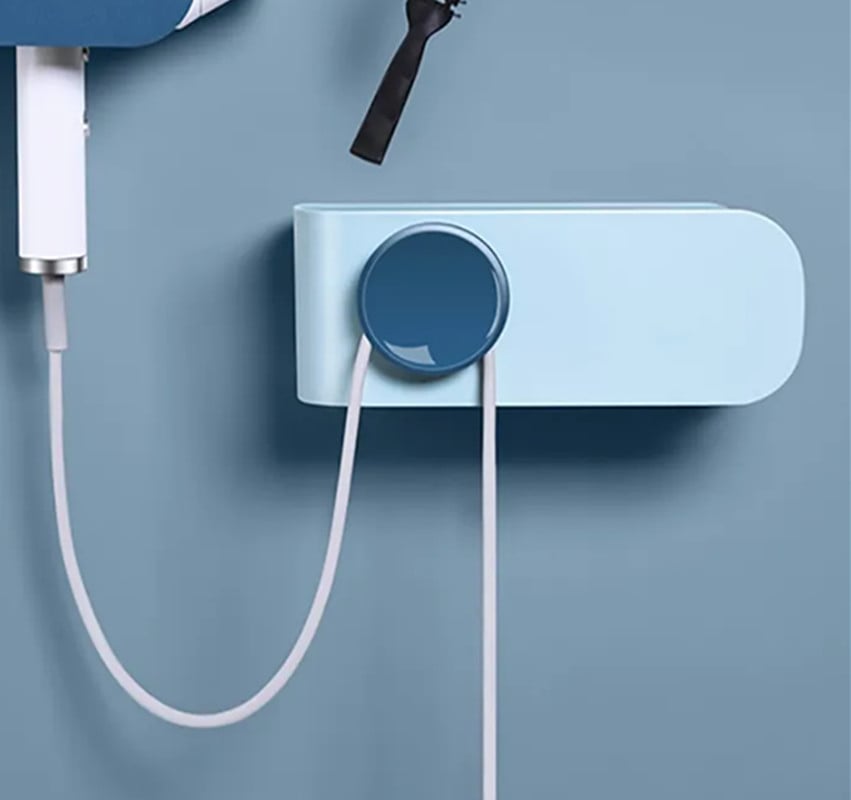 Hair Dryer Holder Bathroom Organizer in Warm White/Dark Blue/Light Blue-Light Blue window image
