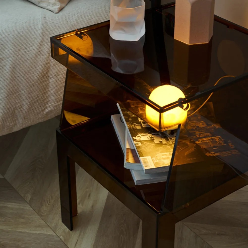 Modern Square Side Table with Storage Acrylic End Table window image