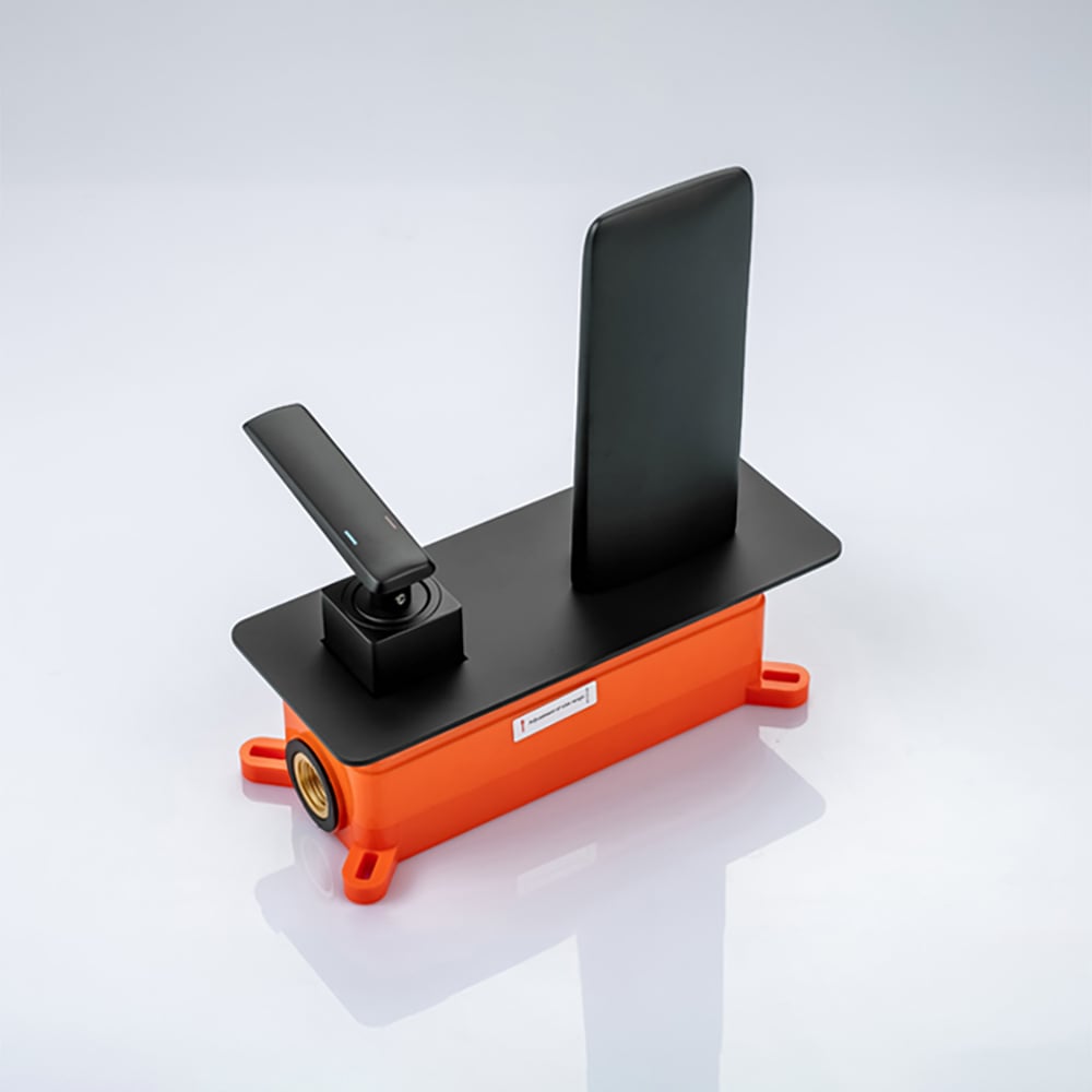 Waterfall Wall Mounted Black Bathroom Bath Filler Mixer Tap Single Lever Handle window image