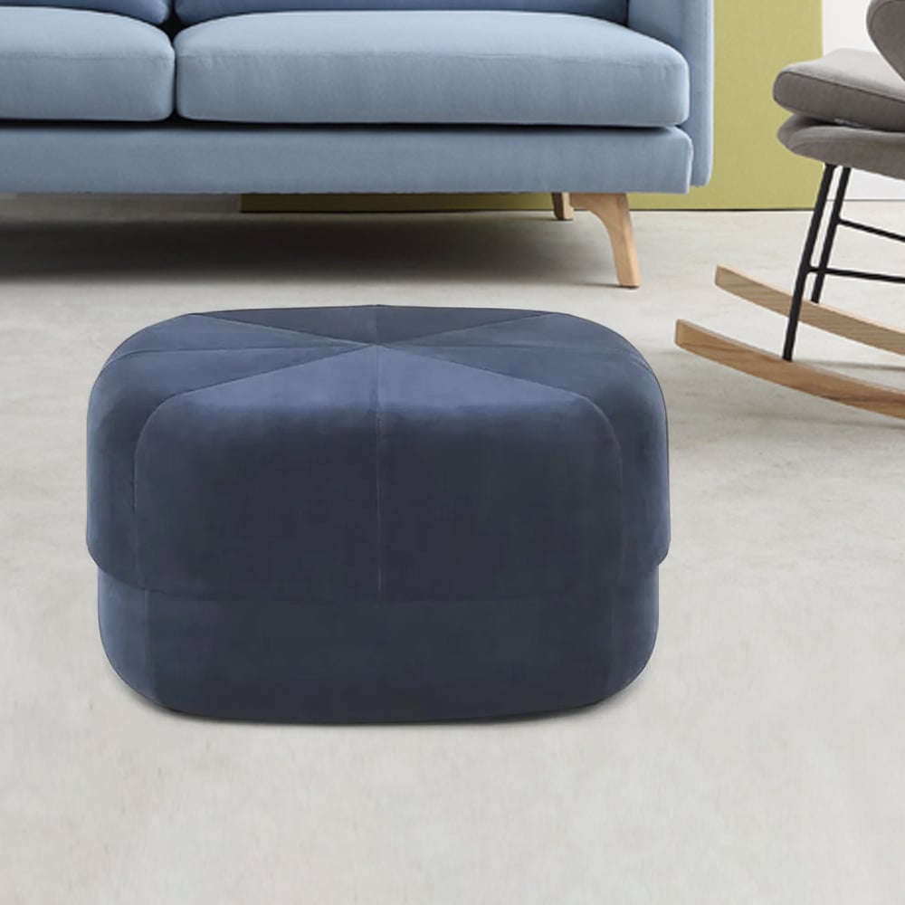 Blue 23.6''Dia Round Stool Velvet Upholstered Ottoman window image