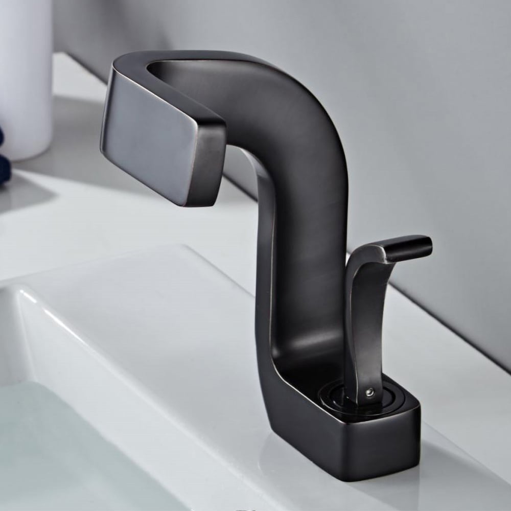 Waterfall Spout Single Handle Sink Faucet for Bathroom 1 Hole Solid Brass in Matte Black window image