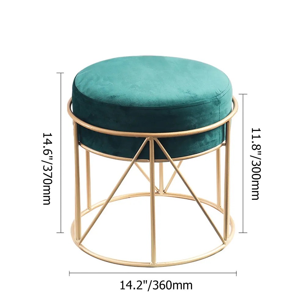 Blue Pouf Ottoman Upholstered Velvet Ottoman Footrest in Gold Finish window image