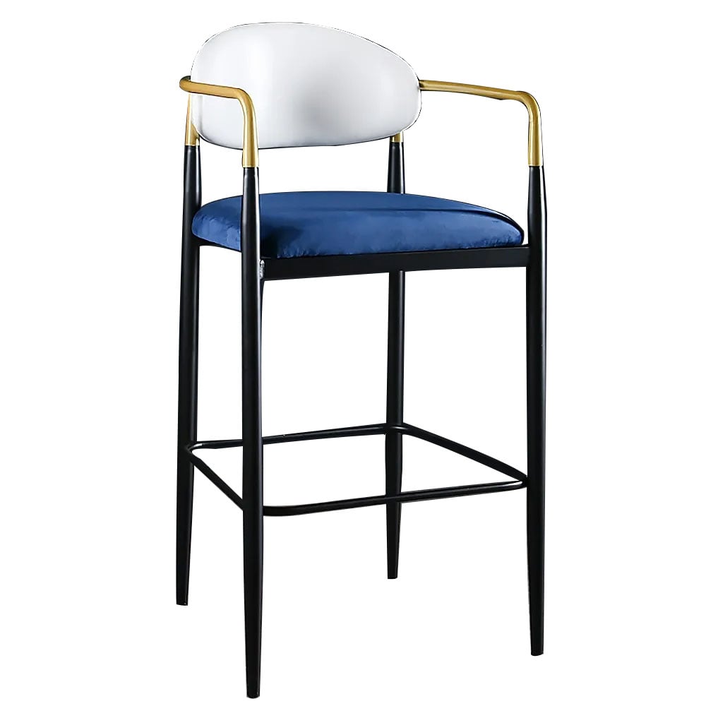 White Velvet Upholstered Bar Stool Mid-Century Counter Height Arm Chair window image
