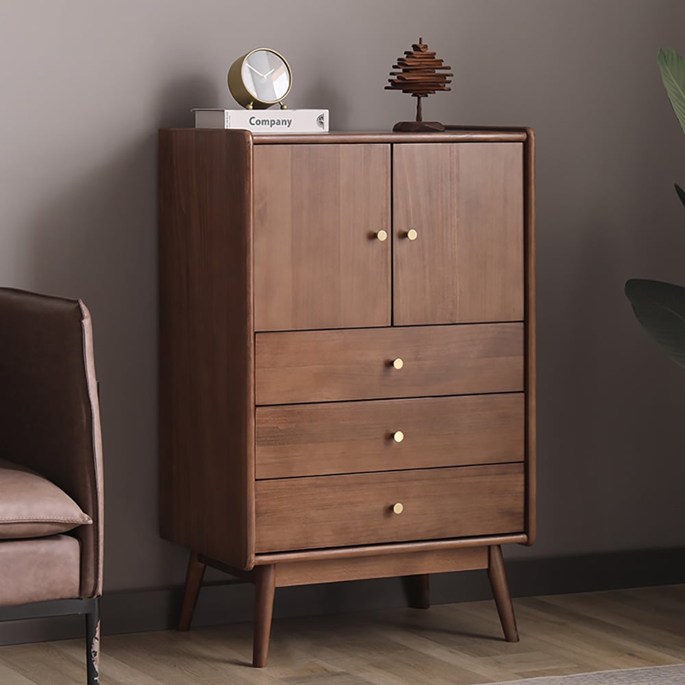 Modern Minimalist Walnut Cabinet with 2 Doors & 3 Drawers window image