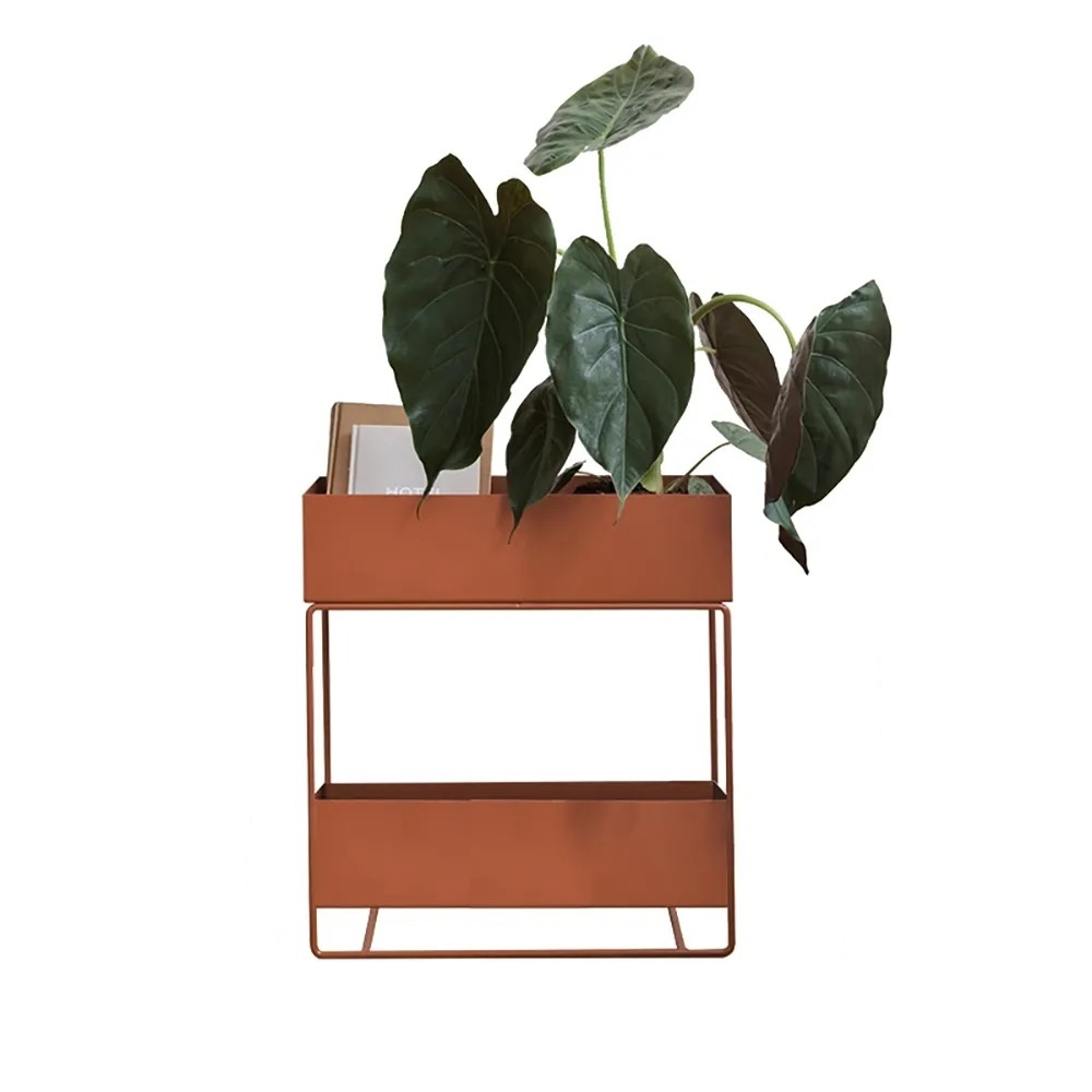 Orange Plant Stand 2-Shelf Gold Plant Pot Stand for Indoor&Outdoor window image