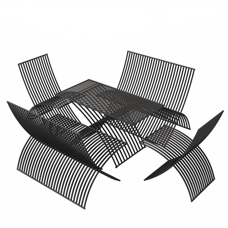 5-Pieces Metal Folding Outdoor Dining Unit with Chair and Rectangle Table window image