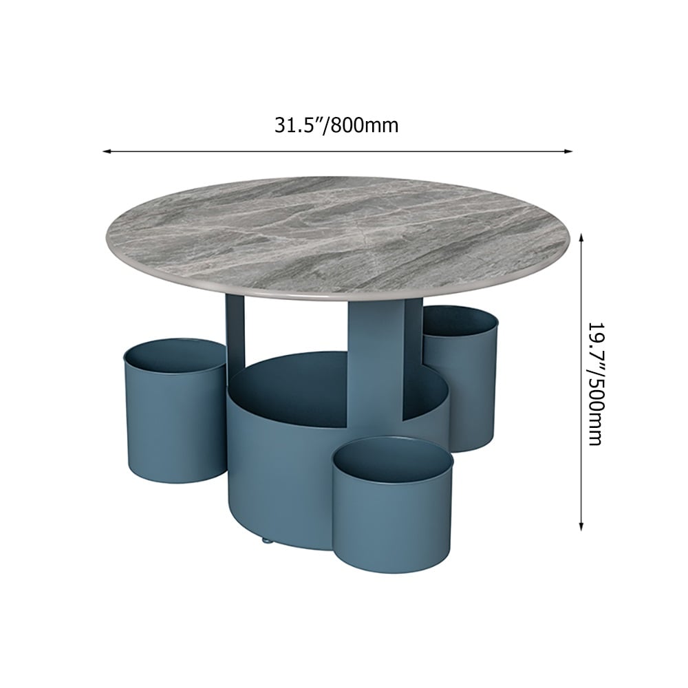 Modern Round Coffee Table with Storage Sintered Stone Top & Metal Pedestal in Gold window image