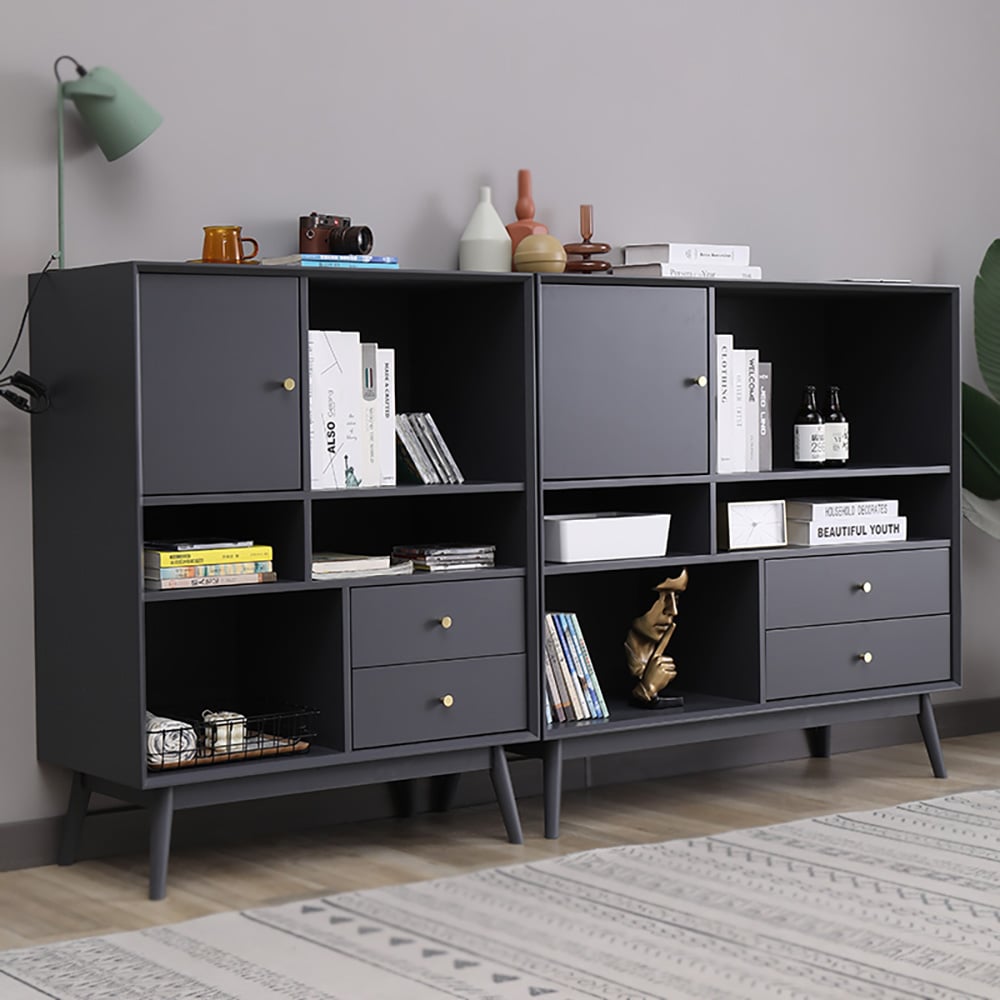 Modern Minimalist Gray Cabinet with Door & Drawers & Shelves in Large window image
