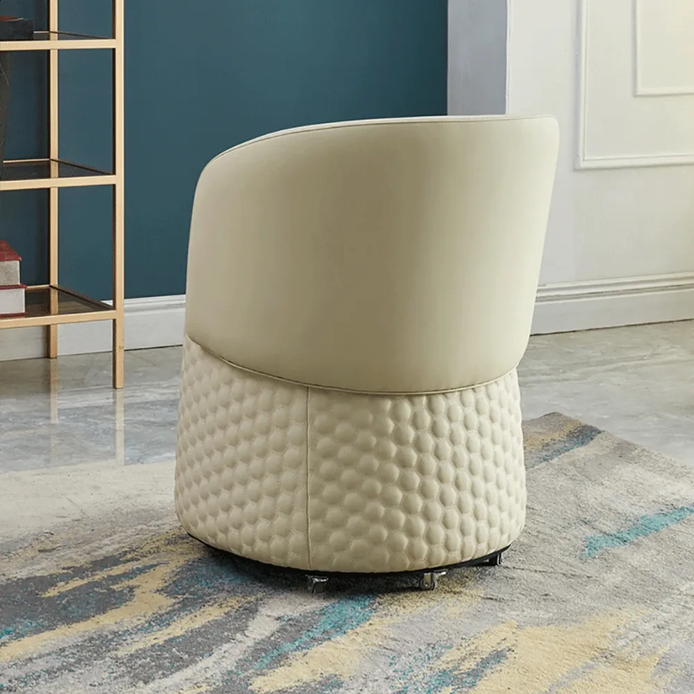 Off White Round Stool  Microfiber Leather Upholstered Ottoman with Swivel Base window image