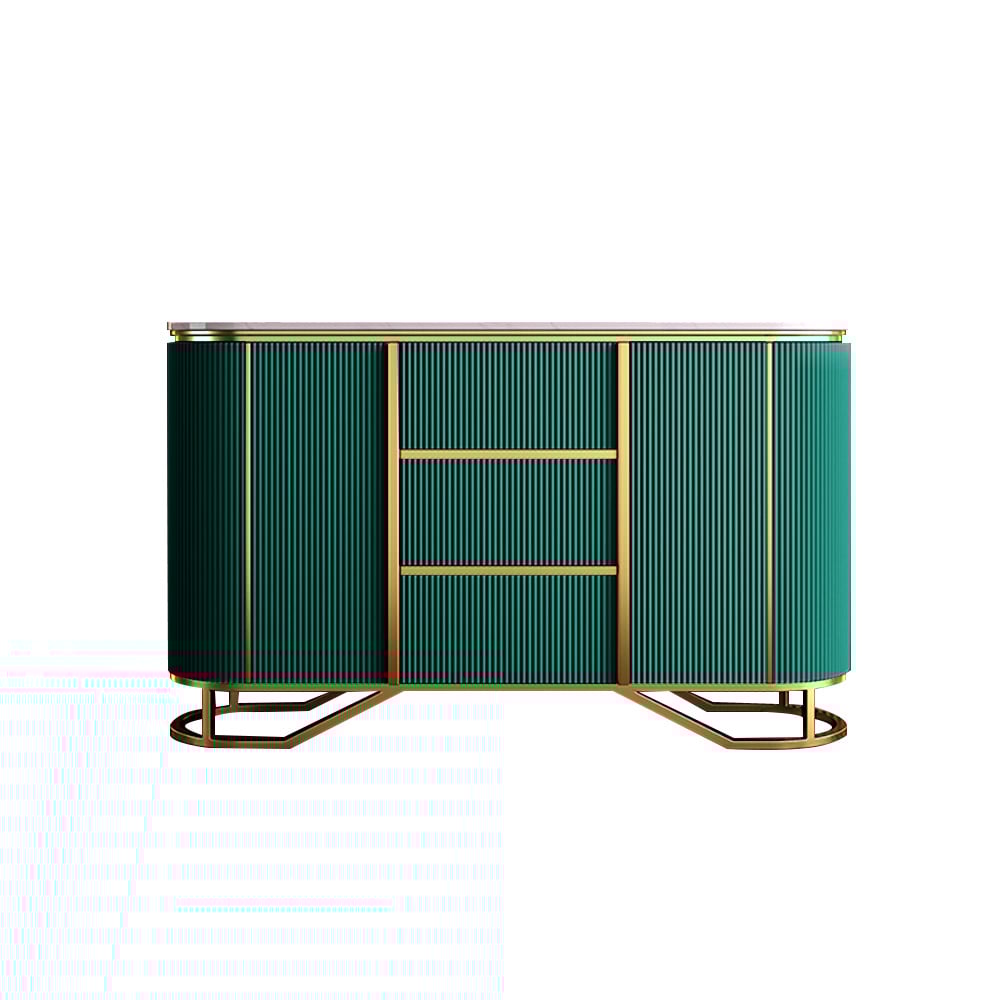 Buffet moderne en faux marbre vert avec base en acier inoxydable image de fenêtre
