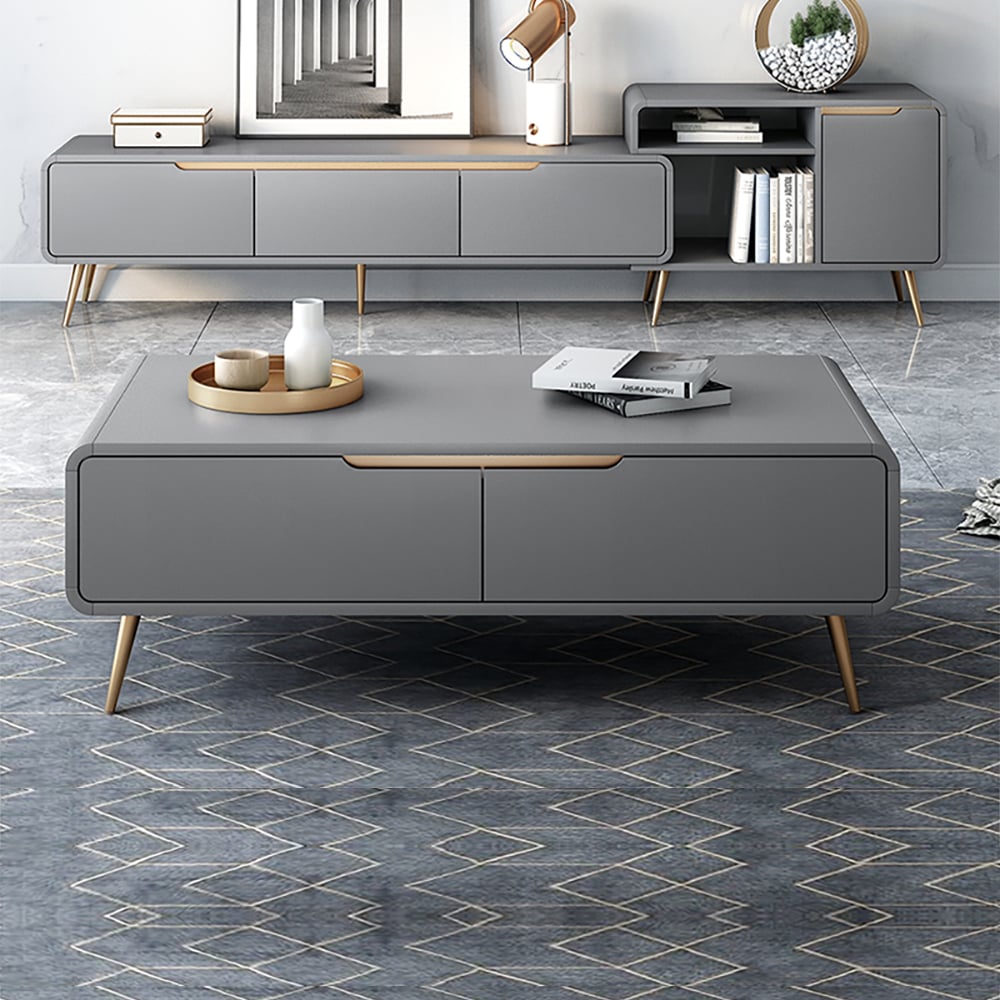 Modern Rectangle-shaped Coffee Table with Storage in Grey window image