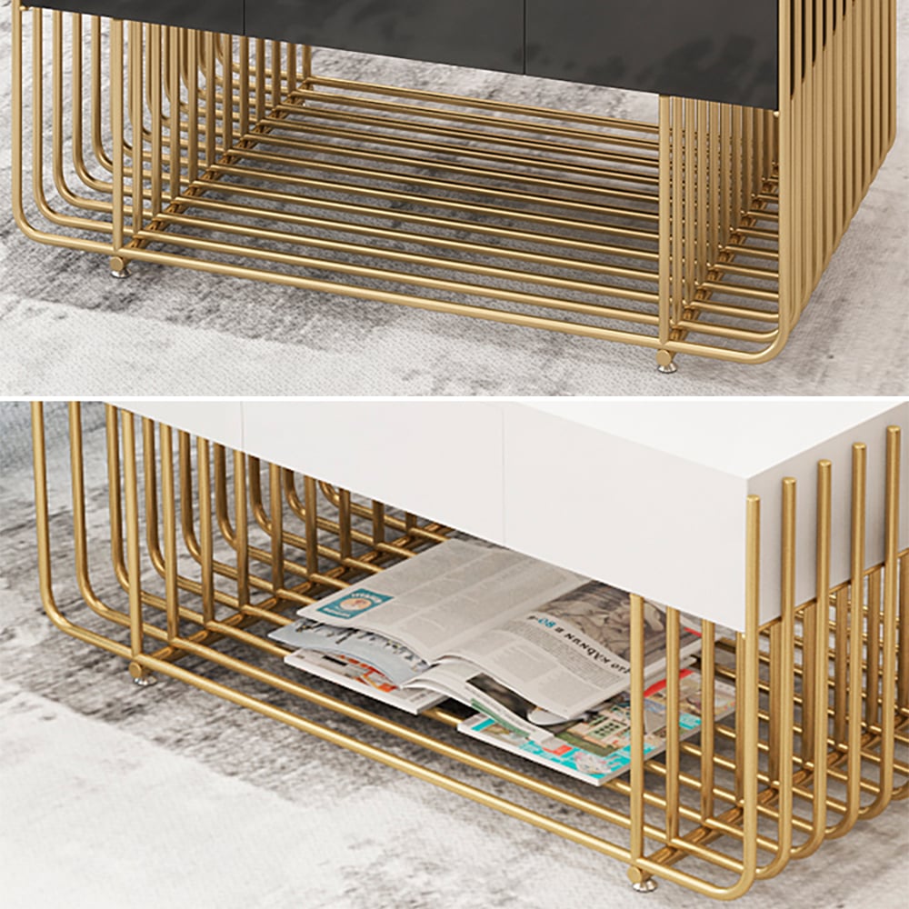 Modern White Coffee Table with Storage Rectangle MDF Top & Metal Frame window image