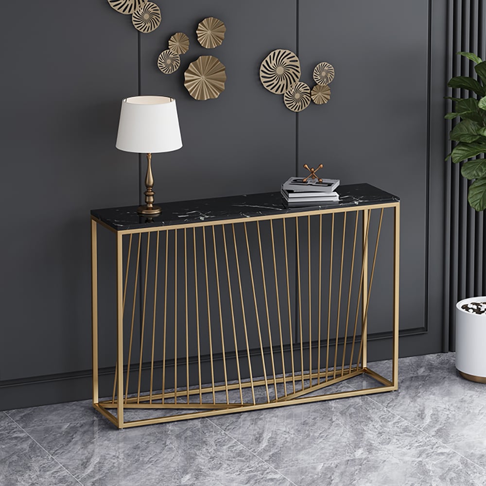 39.4" Black Console Table with Marble Top & Metal Frame window image