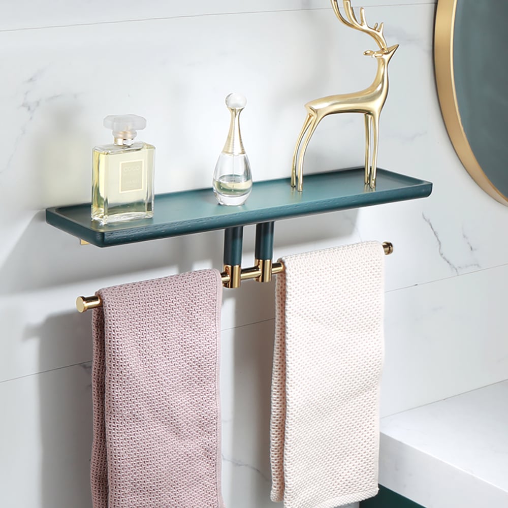 Modern Bathroom Storage Shelf with Brass Towel Bar window image