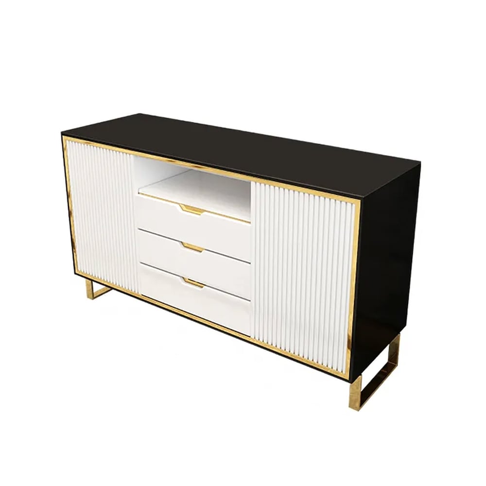 Wit en zwart dressoir Modern buffetdressoirkast 2 deuren en 3 laden in groot Vensterafbeelding