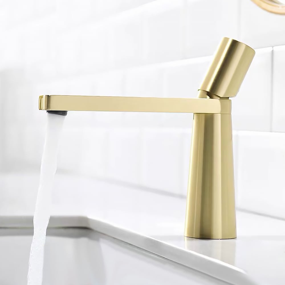 Robinet de lavabo monobloc moderne en laiton massif doré brossé image de fenêtre