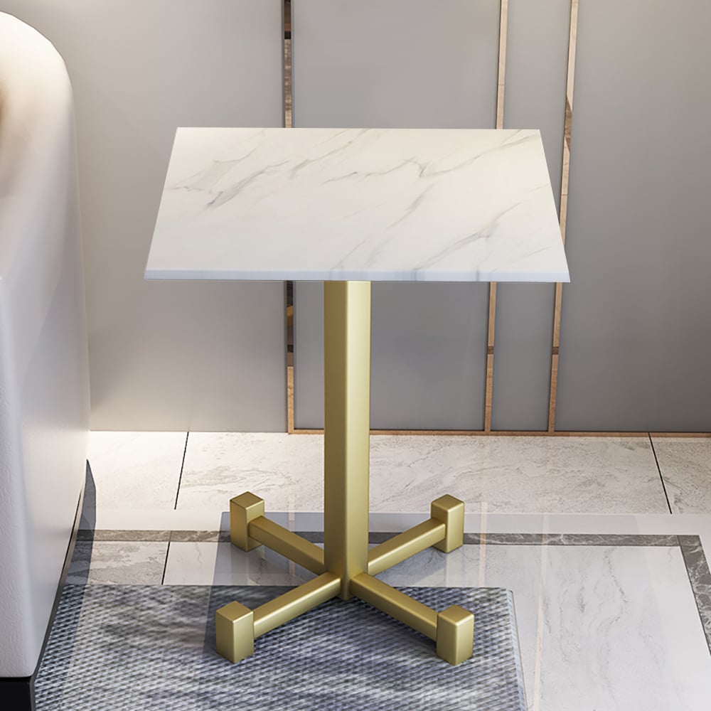 White Modern Square End Table with Sintered Stone Top & Metal Frame window image