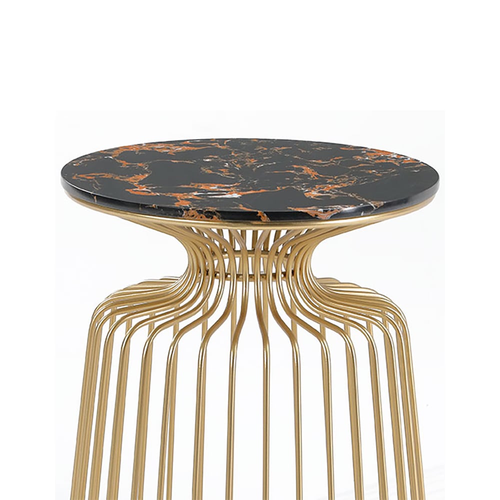 Modern Round Marble End Table in Black with Metal Frame window image