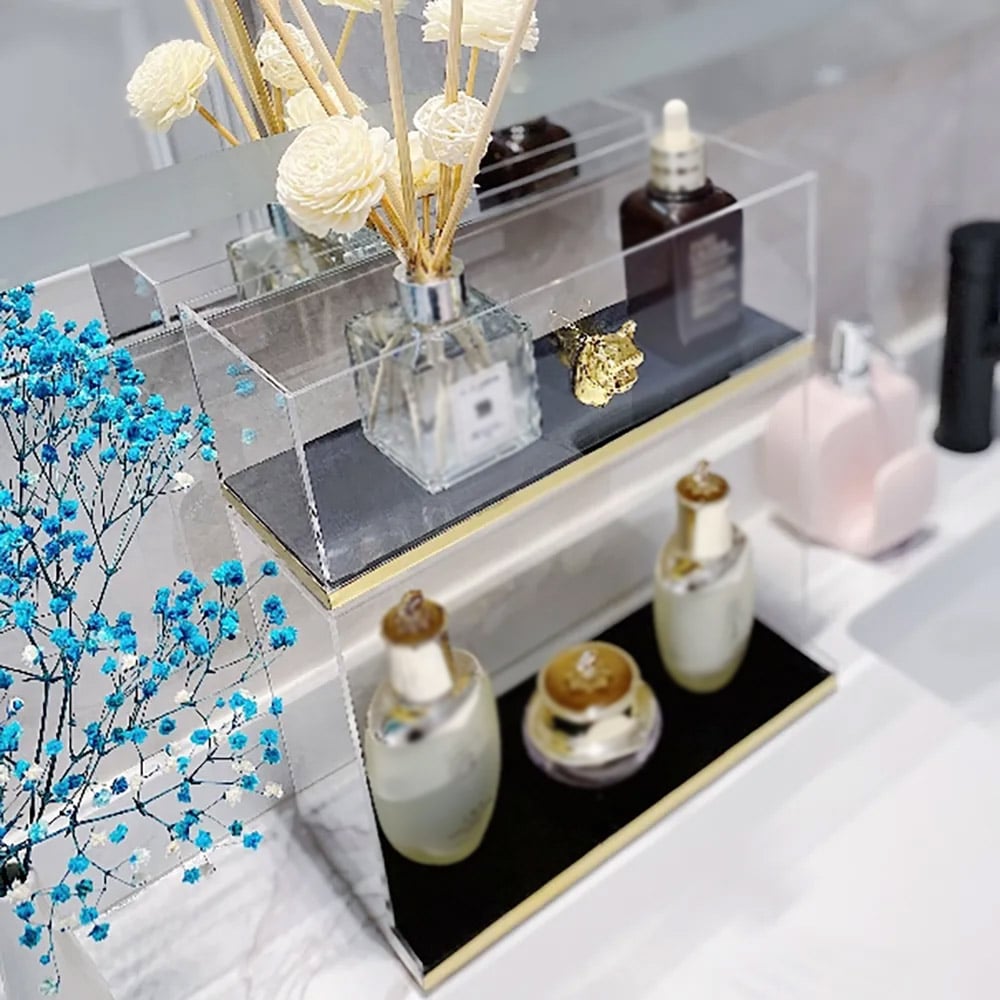 2-Tier Modern Bathroom Storage Box Desk Organizer in Clear window image